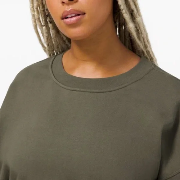 Lululemon Perfectly Oversized Crew Crewneck Sweatshirt Cotton Terry Army Green - Picture 5 of 9